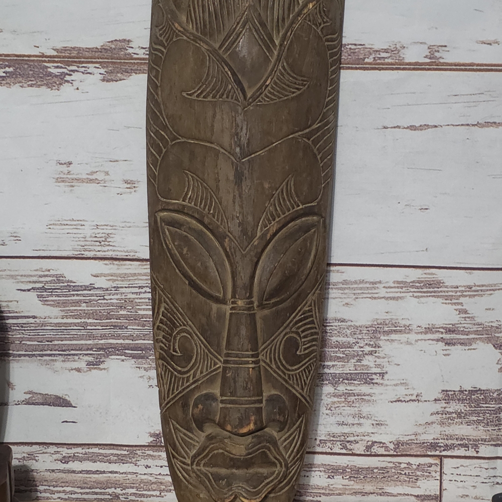 Source Unknown Brown Tribal Carved Wood Wall Mask
